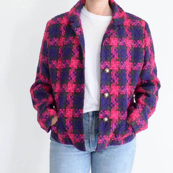 Jackets & Blazers - Vintage Collections Purple  Pink 25% Wool Cross Plaid Houndstooth Blazer 12